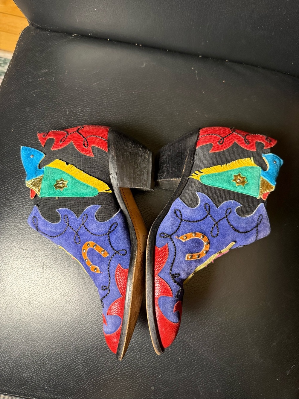Vintage Zalo Western Cowgirl Boots Size 7M Colorful Leather Appliqué Spain 2" - Picture 5 of 16